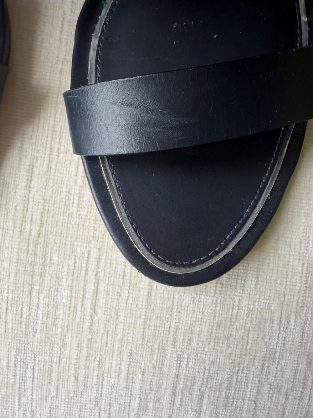 Tory Burch Navy Blue Leather Silver Logo Slingback Wedge Sandals. Size 9, READ - Picture 6 of 6